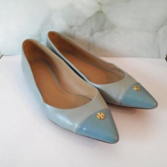 EUC 💥 TORY BURCH FAIRFORD LIGHT BLUE LEATHER FLATS POINTED TOE ~ SIZE 8.5M - Picture 2 of 8